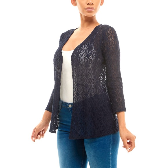 NWT Navy Open Knit Cardigan Size M - Picture 2 of 7